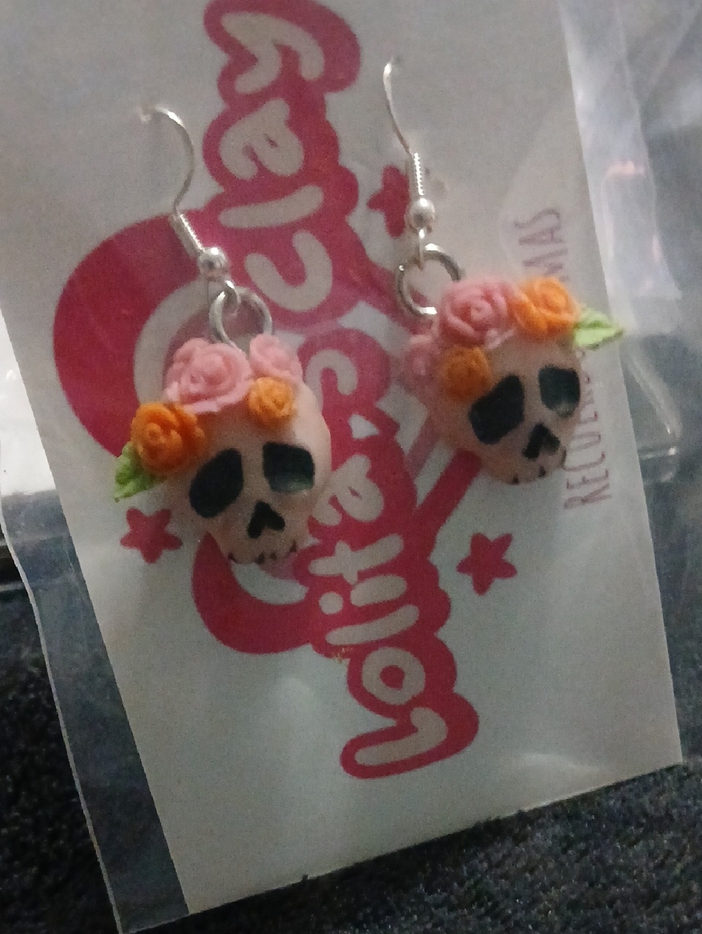 Handmade Pink Skull Flower Earrings - Kids Accessories